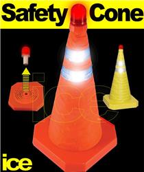 Portable Emergency Collapsible Retractable Pop-Up ORANGE Traffic Hazard Warning Safety Cone with Flashing Red LED Beacon Light