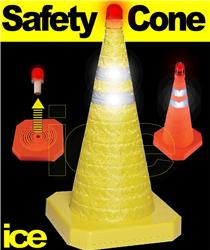 Portable Emergency Collapsible Retractable Pop-Up YELLOW Traffic Hazard Warning Safety Cone with Flashing Red LED Beacon Light